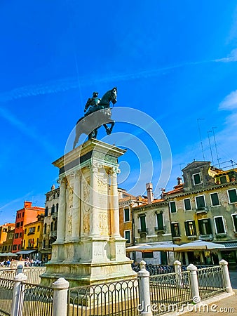 The Renaissance Statue of Bartolomeo Colleoni is one of the most beautiful equestrian statues in the world Stock Photo