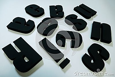 Renaissance text, extruded polystyrene letters painted in black paint. on a light white background.blank for decoration, logo make Stock Photo