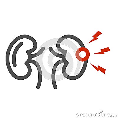 Renal pain line icon, Body pain concept, Kidney pain sign on white background, renal colic icon in outline style for Vector Illustration