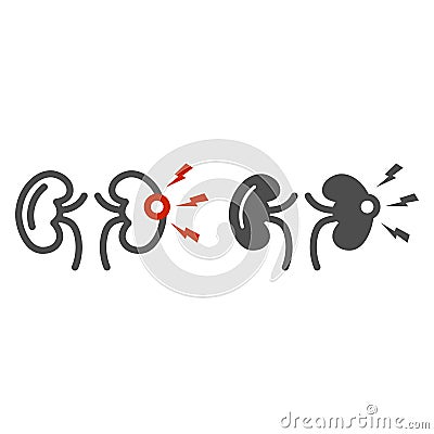 Renal pain line and solid icon, Body pain concept, Kidney pain sign on white background, renal colic icon in outline Vector Illustration