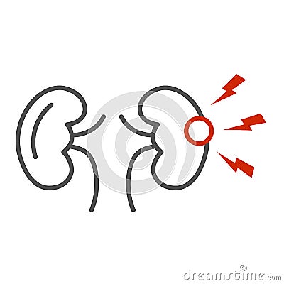 Renal pain thin line icon, Body pain concept, Kidney pain sign on white background, renal colic icon in outline style Vector Illustration