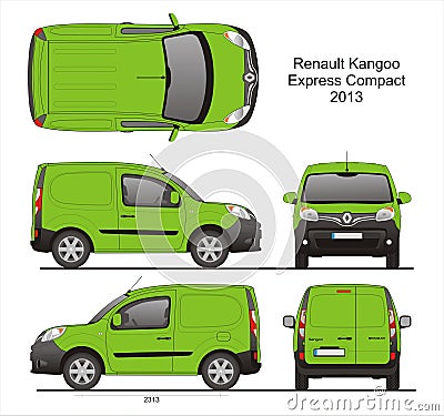 Renault Kangoo Express Compact Cargo Van 2013 Blueprint Vector Illustration