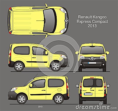 Renault Kangoo Express Compact Passenger Van 2013 Blueprint Vector Illustration