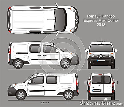 Renault Kangoo Express Maxi Combi Van 2013 Blueprint Vector Illustration