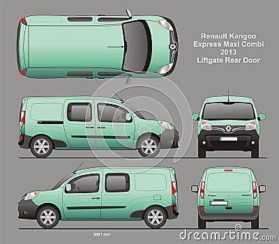 Renault Kangoo Express Maxi Combi Van 2013 Blueprint Vector Illustration