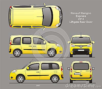 Renault Kangoo Express Passenger Van 2013 Blueprint Vector Illustration