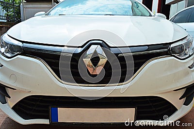 Renault Megane logo, luxury car in Istanbul city, may 24 2023 Istanbul Pendik Turkey used car market Editorial Stock Photo