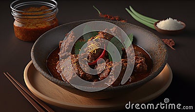Rendang Indonesian Traditional Food with Herbs and Spices Stock Photo