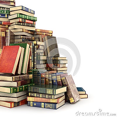 Render of big pile of colorful books on the left side, Stock Photo