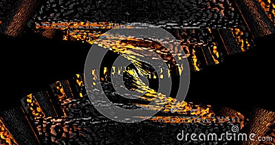 Render with black and yellow psychedelic swirling background Stock Photo