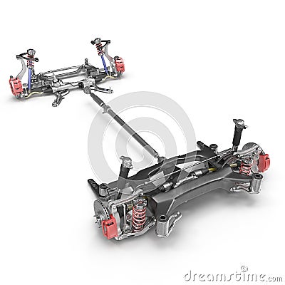 Render of car chassis without engine isolated on white. 3D illustration Cartoon Illustration