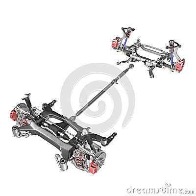 Render of car chassis without engine isolated on white. 3D illustration Cartoon Illustration