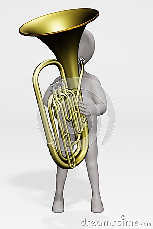 Render of Cartoon Character with Tuba Stock Photo