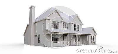 Render of a classic American country house. 3d illustration Cartoon Illustration