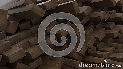 Render of 3D construction timber beams and planks Stock Photo