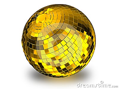 Render 3d illustration of golden disco ball on white background. Cartoon Illustration