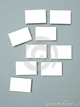 Render 3d images of business cards dynamically scattered on a gr Stock Photo