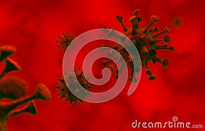 Render of a 3D model variety of flu and sars virus inside an infected human person. Red green cells of the coronovirus, 2019-ncov Stock Photo