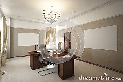 Render of the director`s office Stock Photo