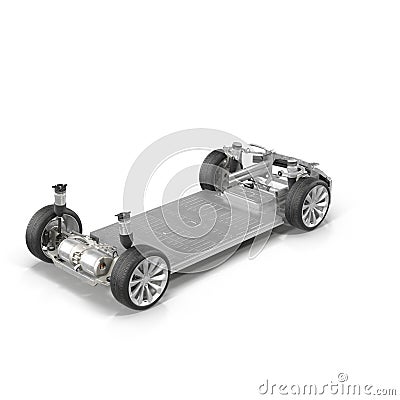 Render of electric car chassis isolated on white. 3D illustration Cartoon Illustration