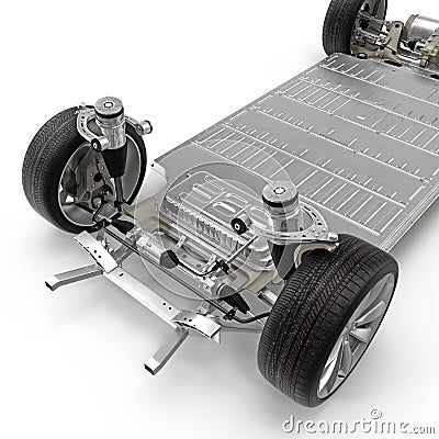 Render of electric car chassis isolated on white. 3D illustration Cartoon Illustration