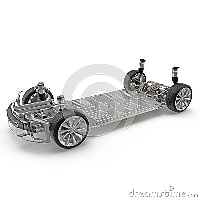 Render of electric car chassis isolated on white. 3D illustration Cartoon Illustration