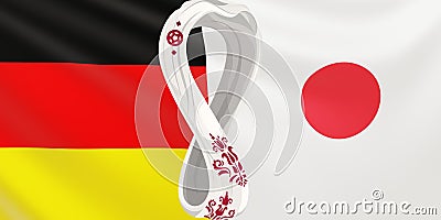 Render of the flag of the national football teams Germany vs Japan at FIFA 2022 in Qatar. Developing flag of the teams Cartoon Illustration