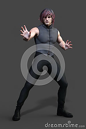 Render of a handsome urban fantasy man in magical action pose Stock Photo