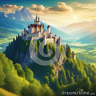 render Made by wonderful image of old casstle on the hill Cartoon Illustration