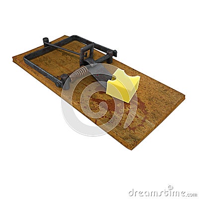 Render of a mouse trap with cheese Stock Photo