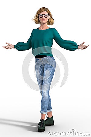 Render of a pretty young adult woman wearing jeans in an urban fantasy pose Stock Photo