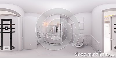 Render 360 spherical panorama of a bathroom. Cartoon Illustration