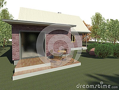 Render: suburban bungalow Stock Photo