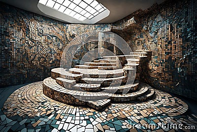 A surreal and abstract representation of a mosaic podium, Stock Photo