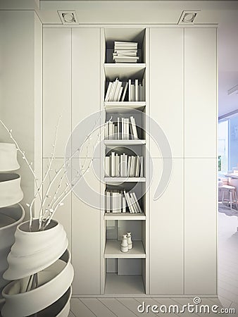 Render of a townhouse interior design Cartoon Illustration