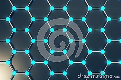 Rendering abstract nanotechnology hexagonal geometric form close-up, concept graphene atomic structure, molecular . Stock Photo