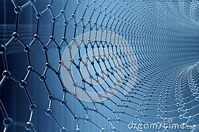 Rendering abstract nanotechnology hexagonal geometric form close-up, concept graphene atomic structure, molecular Stock Photo