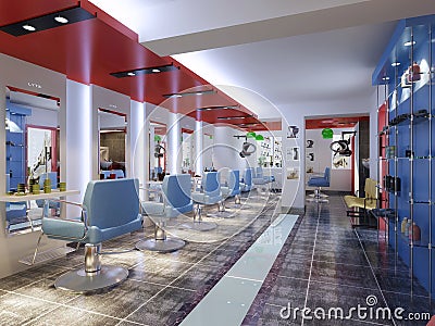 Rendering Barber Shop image showing chairs Stock Photo