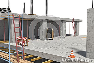 Rendering of building under construction on the white background Stock Photo