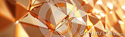 Rendering in 3D, abstract gold crystal background, faceted texture, macro panorama, panoramic wallpaper of polygons Stock Photo