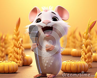 This rendering features a Pixar style Rat singing and smiling. Stock Photo