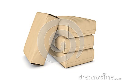 Rendering of four light beige cement sacks isolated on a white background Stock Photo