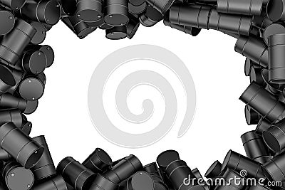 Rendering frame of black oil barrels situated around white background Stock Photo