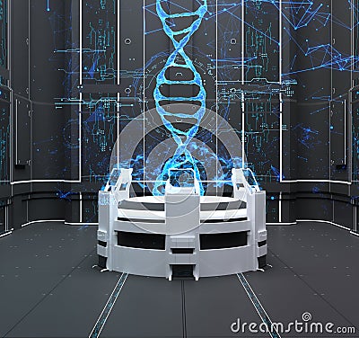 Rendering Futuristic interior with projection DNA Stock Photo