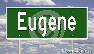 Road sign for Eugene Oregon Stock Photo