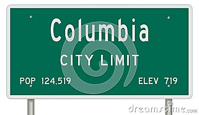 Columbia Missouri road sign showing population and elevation Stock Photo