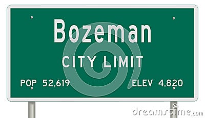Bozeman road sign showing population and elevation Stock Photo