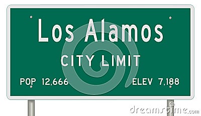 Los Alamos road sign showing population and elevation Stock Photo