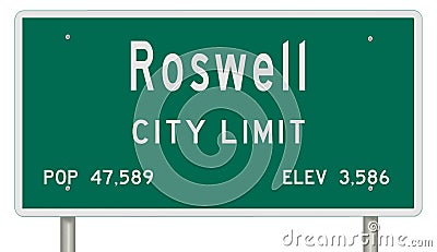 Roswell road sign showing population and elevation Stock Photo