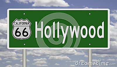 Road sign for Hollywood California on Route 66 Stock Photo